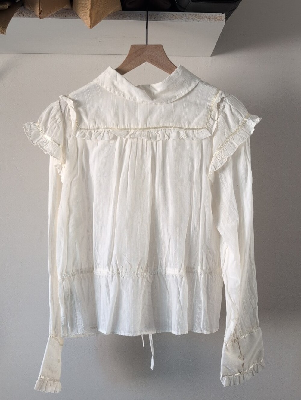 Free People Cream Ruffle-Trim Drawstring Button-Down Shirt - Picture 4 of 4